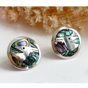 Abalone Gazelle Figural Modernist Taxco Sterling Silver Mexica Southwest Studs
